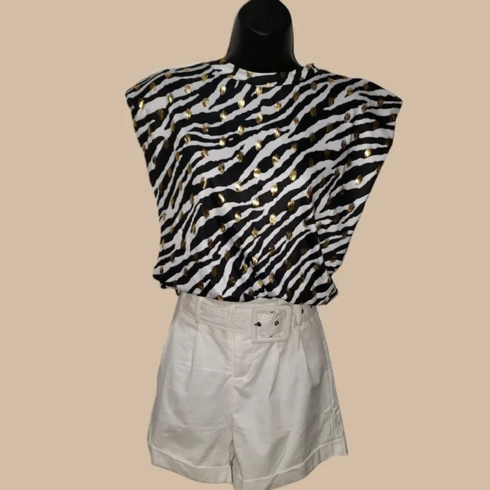 Everlynn Apparel Zebra Print Shoulder Pad Tank Top
